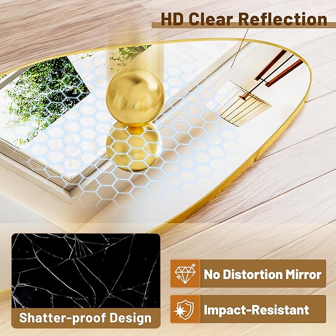 Antok Full Length Mirror, 76"x36" Floor Mirror with Stand, Standing Hanging Leaning Irregular Mirrors for Bedroom Living Room Entryway, Wavy Shaped, Golden