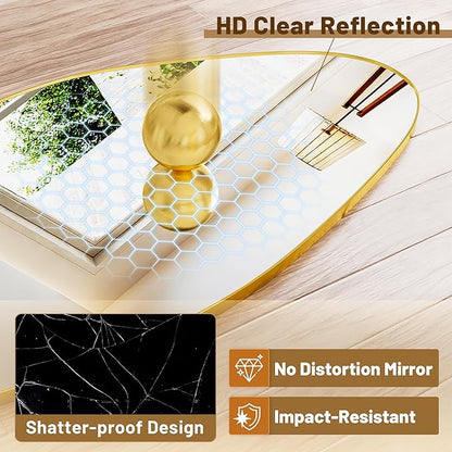 Antok Full Length Mirror, 76"x36" Floor Mirror with Stand, Standing Hanging Leaning Irregular Mirrors for Bedroom Living Room Entryway, Wavy Shaped, Golden