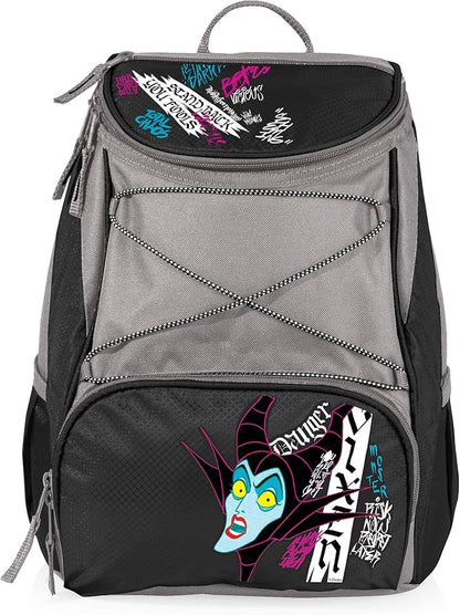 PICNIC TIME Disney Princess Sleeping Beauty Maleficent Backpack Cooler, Insulated Leakproof Soft Cooler, Waterproof Lunch Bag, Portable Travel Ice Chest (Black with Gray Accents)
