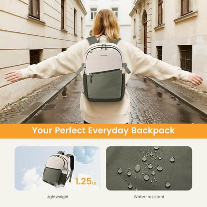 LOVEVOOK Everyday Backpack for Women, Chic Versatile Backpack with Water Bottle Pocket, Lightweight Waterproof Casual Daypack for City Work Commute, College, Travel & Gifts, Pink-Gray