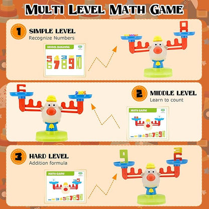 Bmag Balance Math Toys, 3 in 1 Counting Stacking and Balancing Math Learning Game for Kids, STEM Learning Activities Educational Toys with 30 Bears, 10 Numberblocks, 1 Tweezers, 11 Activity Cards