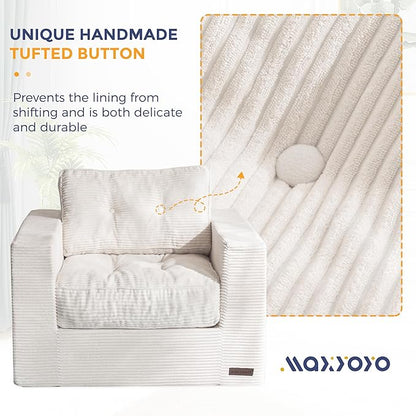 MAXYOYO Living Room Chair for Adults, Upholstered Floor Sofa with Armrests, Boneless Chair with Tufted Cushion & Backrest, Sofa in A Box, Bean Bag Couch for Bedroom Living Room, Dorm, Beige
