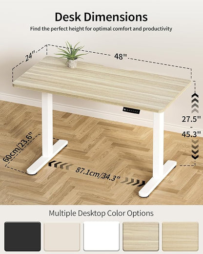 Okin Standing Desk Electric Adjustable Computer Desks, Whole Piece Stand up Desk Office Gaming Home Office Memory Desks 48x24 inches Cream Pecans