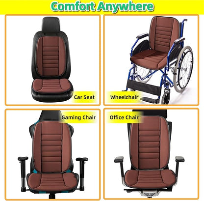 kingphenix Car Seat Cushion with Back Support Pillow: Enhanced Comfort Memory Foam Design for Pain Relief, Ideal for Drivers and Office Use - Ergonomic Lumbar Comfort for Long Sitting - Brown