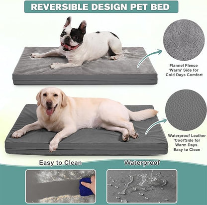 Waterproof XXL Dog Beds Large Sized Dog, Outdoor Orthopedic Washable Crate Pad 48 inch, Jumbo XXLarge Foam Pet Bed with Removable Cover Reversible, Durable Anti-Slip Kennel Pad, 47"x29", Gray