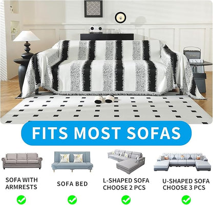 LUFEIJIASHI Boho Couch Covers for Sofa Non Slip Sofa Covers Washable Couch Covers for 3 Cushion Couch Sofa Pet Friendly Sectional Couch Cover Blanket Furniture Protector for Dogs (Black, 91"x118")