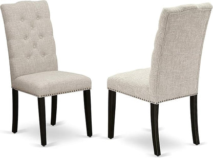 East West Furniture X697EL635-9 9 Piece Dining Set Includes a Rectangle Dining Room Table with X-Legs and 8 Doeskin Linen Fabric Upholstered Parson Chairs, 40x72 Inch, Multi-Color