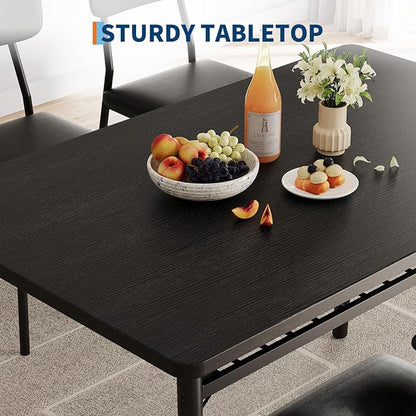 GarveeHome Dining Table Set for 4 with Storage Rack, 5-Piece Kitchen Table and Upholstered Chairs of 4, Wood Tabletop & Heavy-Duty Metel Frame, Dining Room Set for Small Space, Apartment, Black