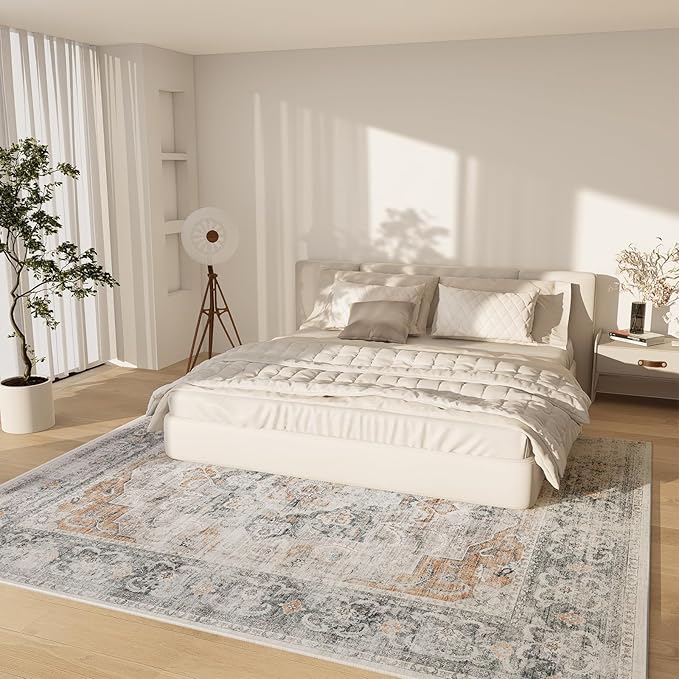6x9 Area Rugs for Living Room: Washable Rug Stain Resistant Vintage Non Slip Low Pile Faux Wool Soft Large Area Rug for Bedroom Kitchen Dining Room Under Table Nursery Farmhouse Home Office Indoor