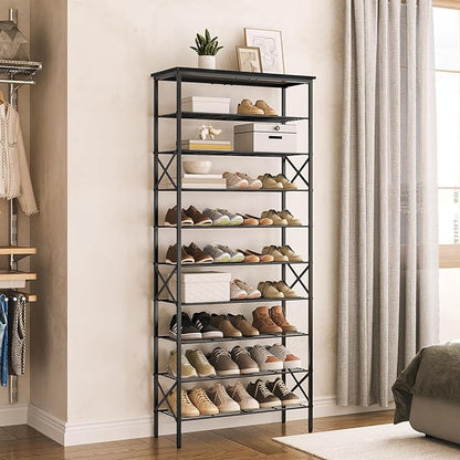 10 Tier Shoe Rack, Large Capacity Shoe Storage Organizer Holds 40 Pairs, Sturdy and Stable, for Entryway, Hallway, Closet, Dorm Room, Black SS10BB