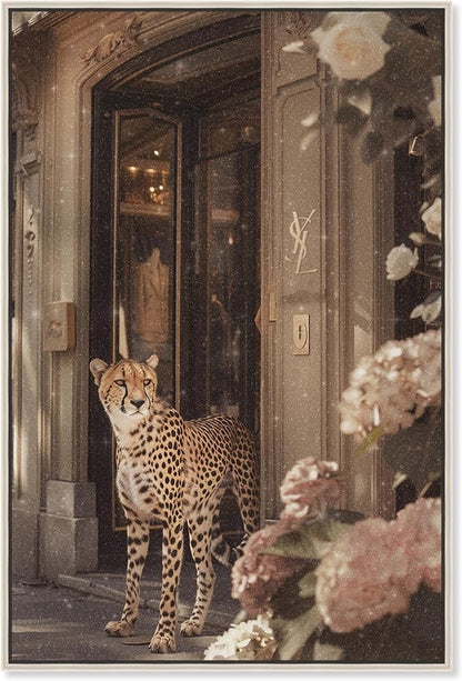 Art Remedy Cheetah at the Store Canvas Fashion Designer Wall Art, Silver Frame, 36" x 54"