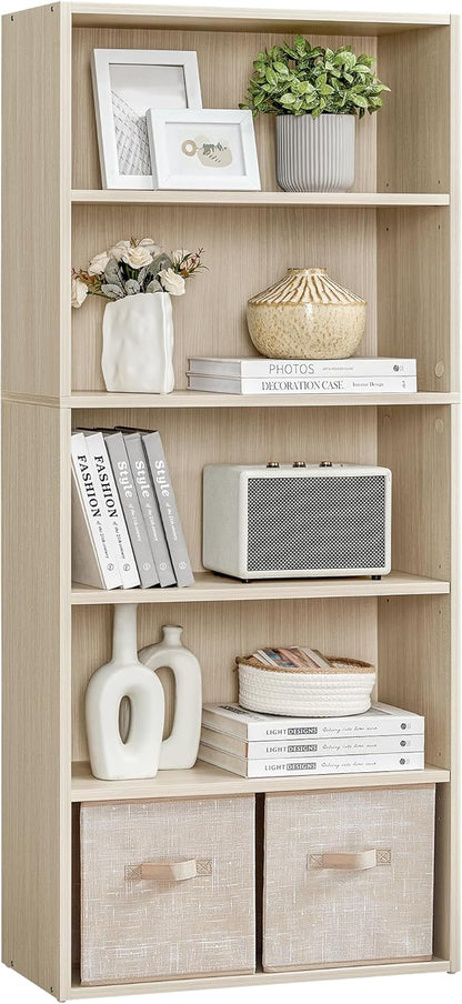 VASAGLE Custos Collection - Bookshelf, 5-Tier Bookcase, Book Shelf, Open Storage Shelf, 9.4 x 23.6 x 52.8 Inches, for Living Room, Home Office, Dinning Room, Natural Beige ULBC165L01