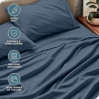Bare Home Ultra-Soft Full XL Sheet Set - Luxury 1800 - Hydro-Brushed - Deep Pockets - Easy Fit - 4 Piece Set - Bedding Sheets & Pillowcases (Full XL, Bering Sea)