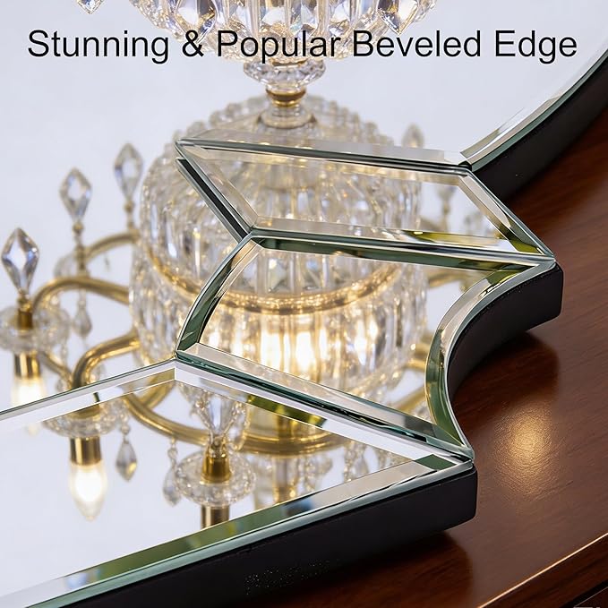 Chende Arched Mirror for Living Room, 28" X 40" Bathroom Wall Mirror with Glass Beveled Edge, Modern Wall Decorative Mirror for Elegant Dining Room, Entryway, Bedroom