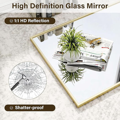HARRITPURE 38"x26" Framed Bathroom Mirror for Wall Rectangle Mirror Aluminum Alloy Frame Wall-Mounted for Farmhouse Entryway Bedroom Living Room Gold