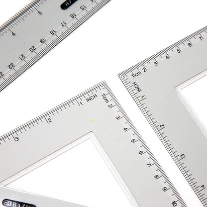 BAZIC Products Math Geometry Set 4 Pieces, Protractor, 12" Ruler, 2 Triangle Rulers, Plastic Clear Measuring Sets for Students School Supplies, 1-Pack