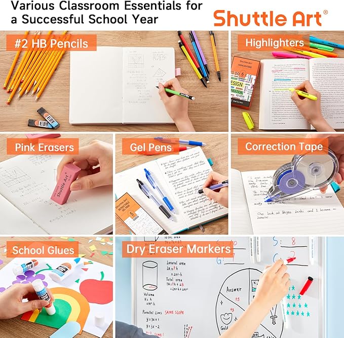 71 Pack School Supplies Kit, Shuttle Art Back to School Supplies for Teachers, Middle High Schools, College School Supplies with Highlighters, Pencils, Gel Pens, Dry Erase Markers, Felt Tip Pens, Glue