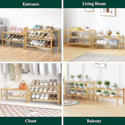 Smiry Bamboo Shoe Rack for Closet, 4 Tier Wooden Stackable Shoe Organizer, Free Standing Shoes Storage Shelf for Entryway, Front Door Entrance, Natural