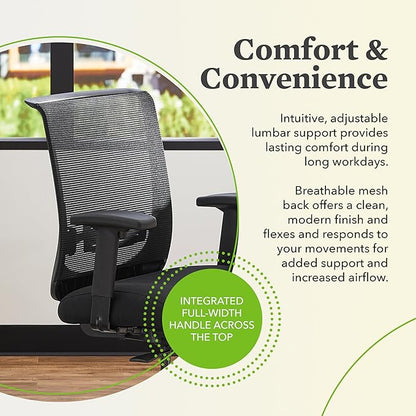 HON Convergence Ergonomic Office Chair, Breathable Back Support Mesh, Adjustable Arms, Computer Chair with Lumbar Support, Rolling Swivel Wheels, Comfortable Synchro-Tilt Recline, Fabric, Black