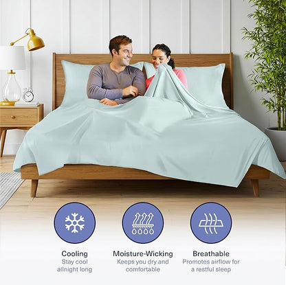 Kickoff Viscose Bamboo Sheets King Size 4-pc 100% Organic Bamboo Viscose Bed Cooling Sheets King Size Set Cool Bedding for hot Sleepers Sheet, Flat, Fitted, Pillowcases (Coastal Blue,K)