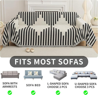 HAOMAIJIA Boho Sofa Covers Couch Covers for 3 Cushion Couch Sofa Pet Friendly Soft Thick Couch Cover for Dogs Washable Sectional Couch Covers L Shape Furniture Protector (Black, 91"x150")