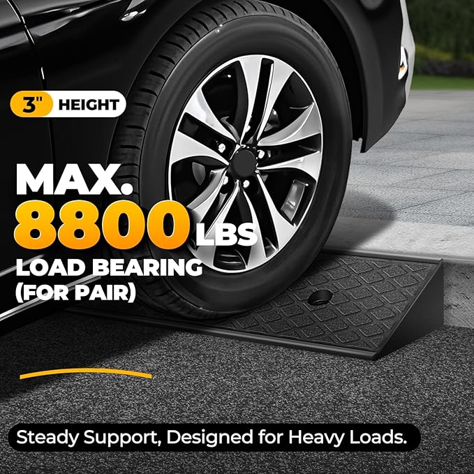 Auto Dynasty Rubber Curb Ramps, 3" Lift Height Curbside Driveway Ramp, 4410 LBS/2T Capacity Sidewalk Curb Ramp for Cars Trucks Bikes Motorcycles Wheelchairs, 2 Pack