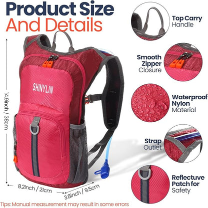 2 Pcs Kids Hydration Backpack with 1.5l Water Bladder Lightweight Kids Hiking Backpack Water Rucksack for Boys Girls Climbing Running