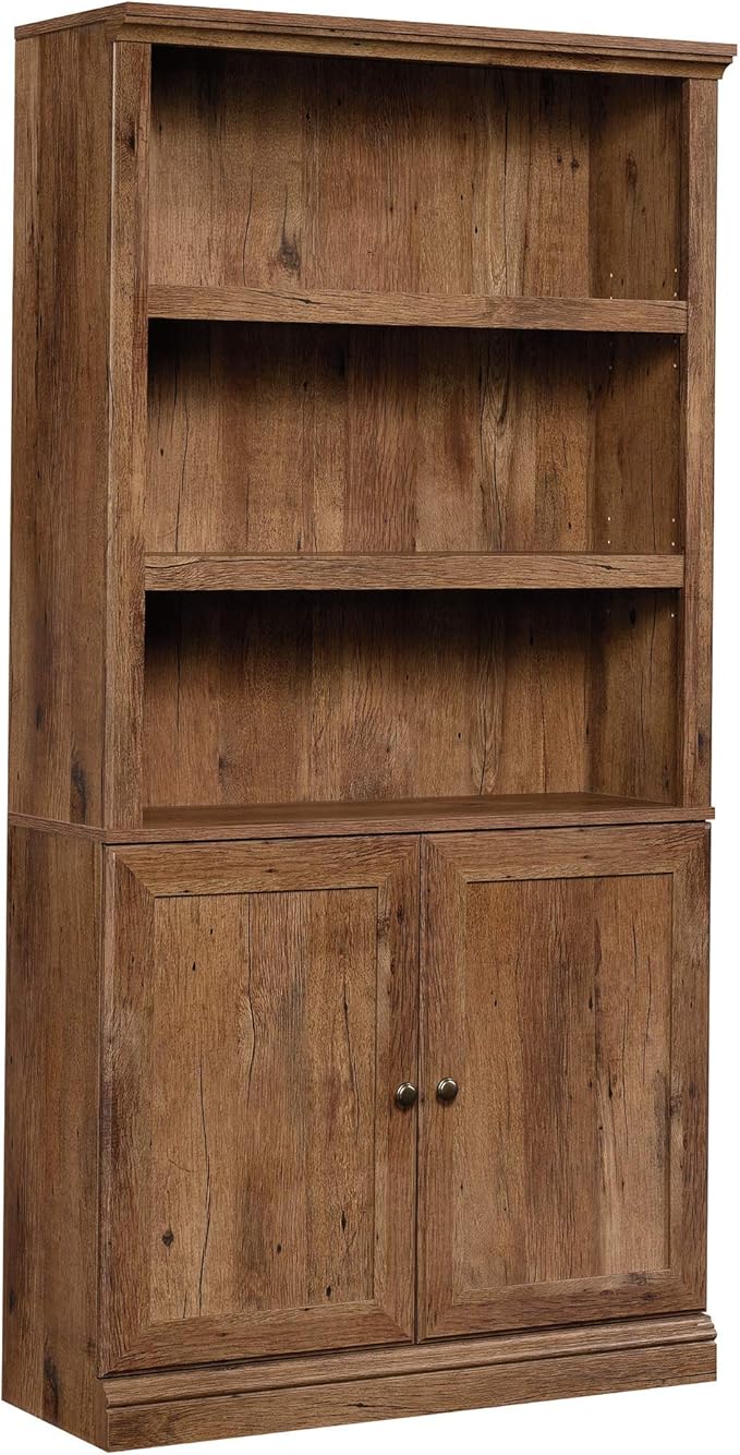 Sauder Select Book Shelf, Bookshelf with Storage, Library Bookcase with Doors and Adjustable Shelves, in Vintage Oak