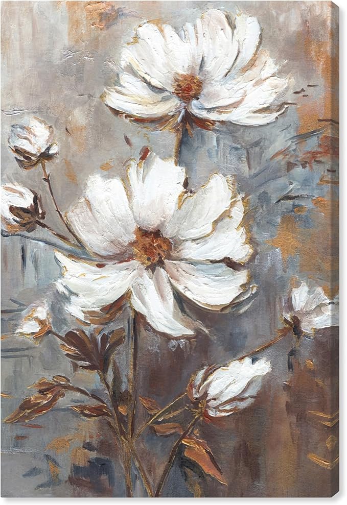 Art Remedy White Textured Flowers Canvas Elegant Floral Wall Art, Gallery Wrapped, 16" x 24"