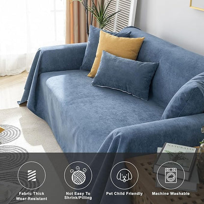 STACYPIK Waterproof Dark Blue Sofa Cover, Washable Couch Cover for 2 Cushion Couch, Anti-Slip Furniture Protector, Pet-Friendly Couch Cover for Pets and Kids, Loveseat Covers, Futon Cover-71X71IN