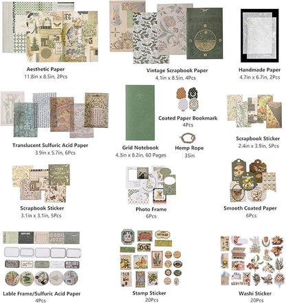 JOYCHOIC Vintage Junk Journal Supplies Aesthetic Journaling Kit, Scrapbook Papers Stickers Large Collection for Bullet Scrapbooking Materials, Planner DIY Arts Craft Collage, Adults
