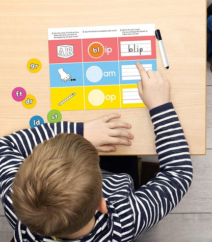 Carson Dellosa 25-Piece Beginning and Ending Blends Edu-Clings Set, Language Arts Dry Erase Mats and Silicone Phonics Manipulatives, Grammar and Spelling Games and Practice for Kids