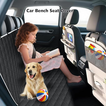 Meolsaek Car Seat Cover for Dogs, Non-Slip Rear Waterproof Car Bench Seat Cover for Back Seat, Dog Car Seat Cover for Trucks SUVs Most Cars (Black-Zipper)
