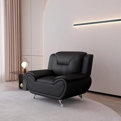 Container Furniture Direct Michael Modern Faux Leather Upholstered Stainless Steel Legs Living Room, Chair, Loveseat, Sofa, Black