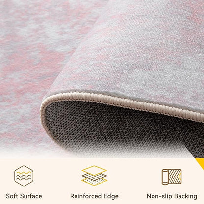 Washable Area Rugs Square 8ft Non-Slip Modern Abstract Soft for Living Room Entryway Bedroom Nursery, Print Pattern, Grey Pink