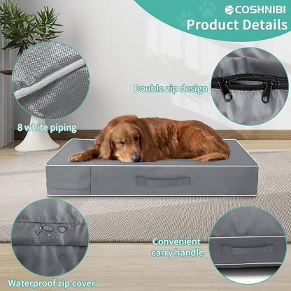 COSHNIBI Dog Bed Covers Replacement Washable,Waterproof Dog Bed Cover with Zip and Carry Handle for Dog/Cat 41''Lx29''Wx4''H-Grey