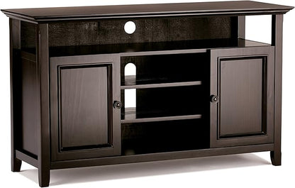 SIMPLIHOME Amherst 54-inch Wide Solid Wood TV Stand in Hickory Brown, Transitional-Style Media Console for Living Room with Adjustable Shelves and Cable Management