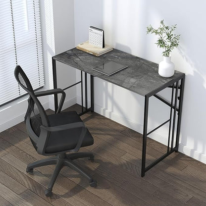 Narrow Folding Computer Desk 35 inch, Writing Gaming Computer Desk for Small Spaces, No Assembly Required Small Office Table, Grey