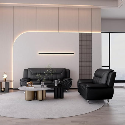 Container Furniture Direct Michael Modern Faux Leather Upholstered Stainless Steel Legs Living Room Sofa, Loveseat, Midnight