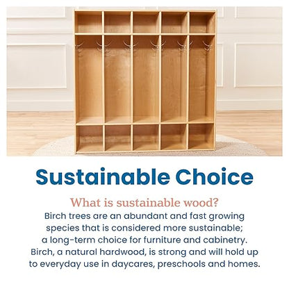 ECR4Kids Streamline 5-Section Coat Locker with Cubby Storage, Classroom Furniture, Natural