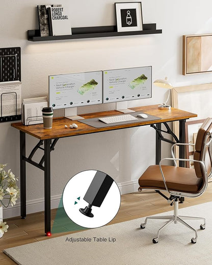 Frylr Small Folding Computer Desk – Portable 55.1 Inch Foldable Laptop Table, Collapsible and Compact for Easy and Fast Setup, Lightweight for Small Spaces, Home Craft and Study Use, Rustic Brown