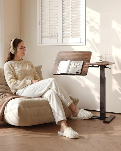 FLEXISPOT H7 Flex Adjustable Height C-Shaped End Table Split Tilting Top Mobile Side Table for Sofa & Bedside, Slides Under Furniture, Hidden Wheels for Small Spaces(31.6" W x 15.7" D,Dark Walnut)