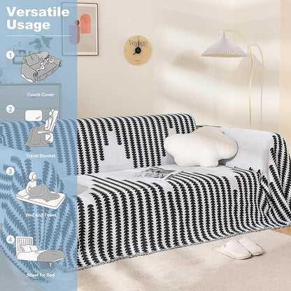 Boho Sofa Cover, Couch Covers for 3 Cushion Couch Sofa Pet Friendly, Sofa Cover Washable, Soft Chenille Living Room Couch Covers Slipcover, Pet Furniture Protecto (2# White, 71" x 134")