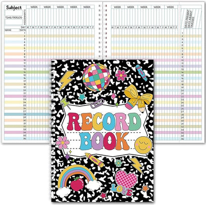Fuyoooo Teacher Record Book Teacher Grade Book 2026-2027 Spiral Bound Composition Record Class Planner 2026 Gradebook Office Favors for Classroom Attendance Decoration Double Sided Color Printing