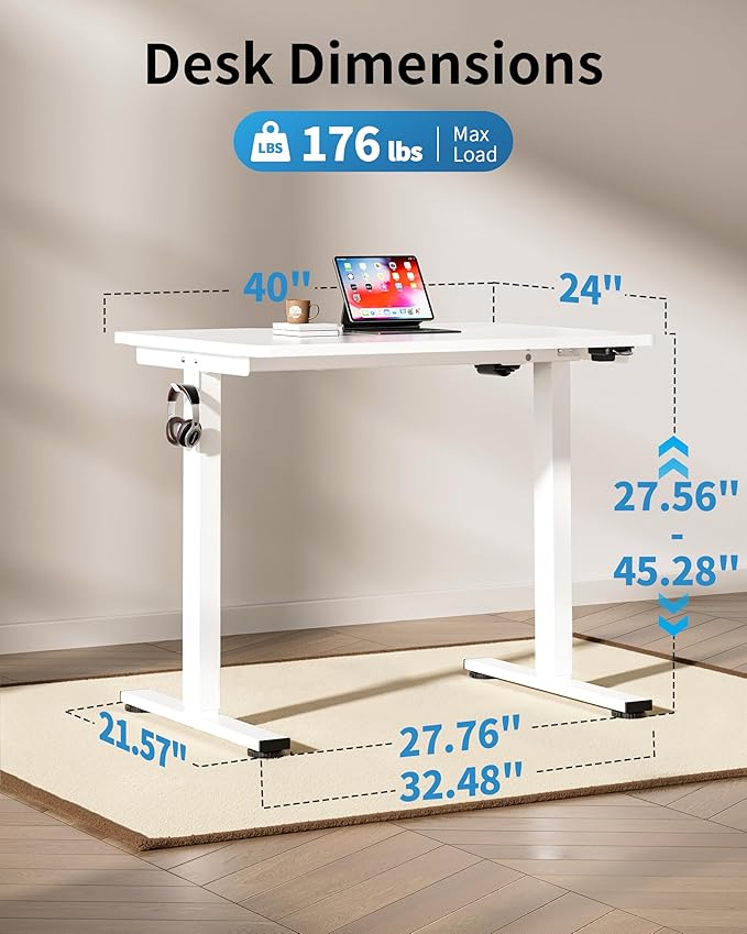 Okin Small Electric Standing Desk, 36" x 24" Whole Piece Height Adjustable Desk, White Sit to Stand Computer Workstation for Home Office