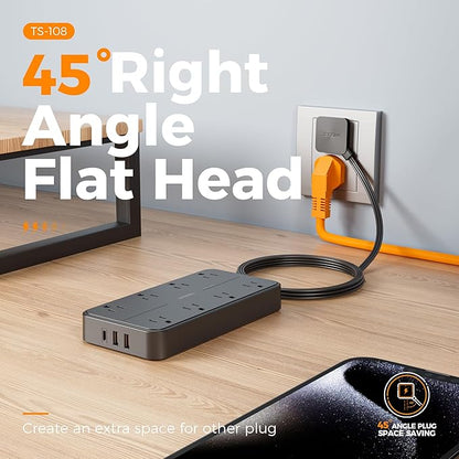 Surge Protector Power Strip, TESSAN Flat Plug Extension Cord with 8 Outlets 3 USB Ports(1 USB C), 1080 Joules Protection, 6 Ft, Wall Mountable Charging Station for Home Office Dorm Room Essentials