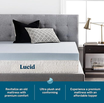LUCID 4 Inch Gel Memory Foam Mattress Topper-Ventilated Design-Ultra Plush-King