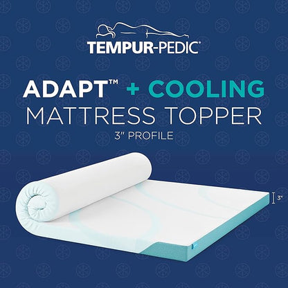 Tempur-Pedic TEMPUR-Adapt + Cooling 3-Inch Full Mattress Topper Medium Luxury Premium Foam, Washable Cover, Medium Cooling Topper,white