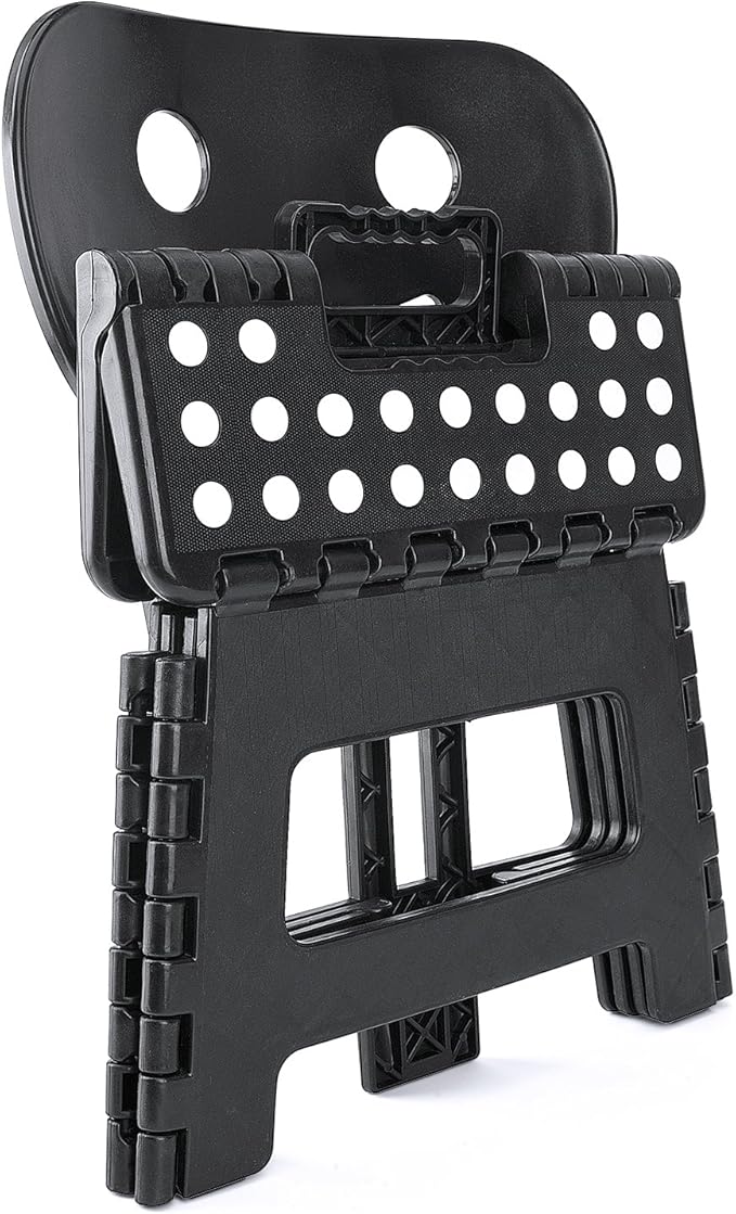 ACSTEP Folding Step Stool with Back Support for Kids,9" Kids Step Stool for Outdoor or Indoor Kitchen Step Stools and Bathroom Stool for Toddlers Boys Girls - Black