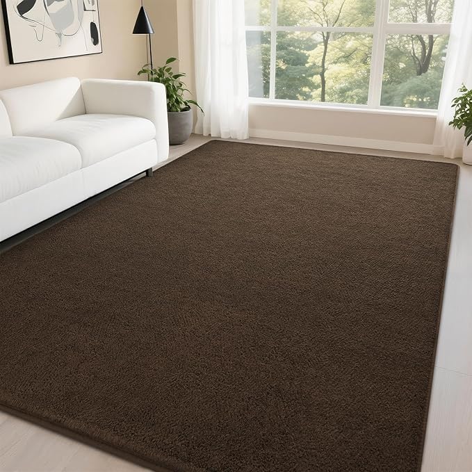 DweIke 5x7 Dark Brown Area Rugs for Bedroom, Super Soft Living Room Rug, Thickened Memory-Foam Throw Carpet, Non-Slip and Washable Carpets for Kids Boys Girls Room Dorm Nursery Home Decor